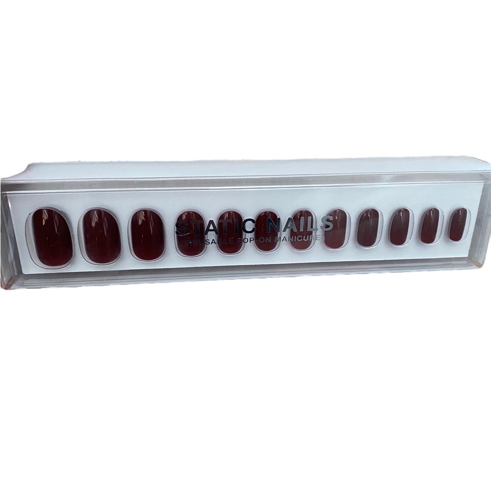 Static Nails Dark Red/ Burgundy round tip NEW